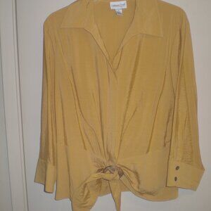 Coldwater Creek Mustard Yellow Rayon Blouse Tie Waist Medium